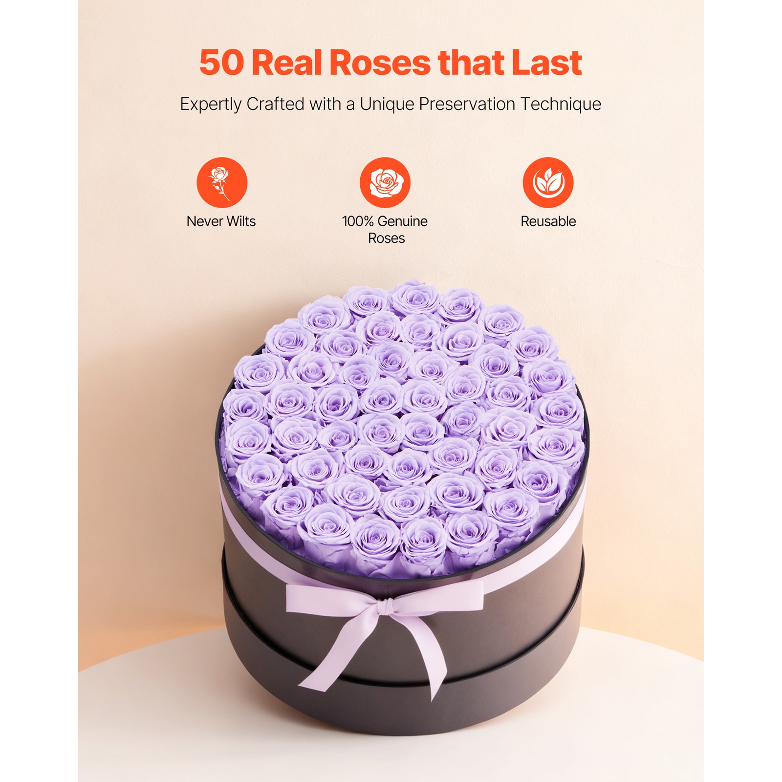 Uimoso 50 Preserved Roses in Round Box – Eternal Lavender Purple Flowers