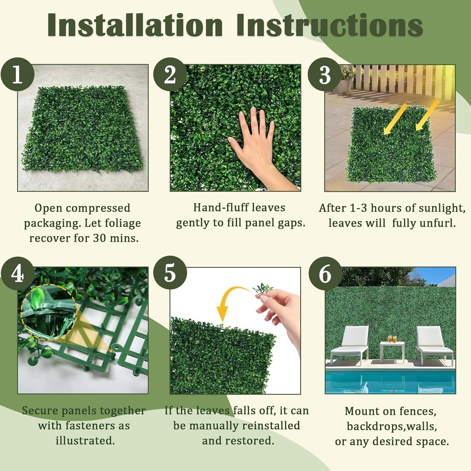 Artificial Boxwood Hedge Panels 20×20 Inches for Outdoor and Indoor Privacy