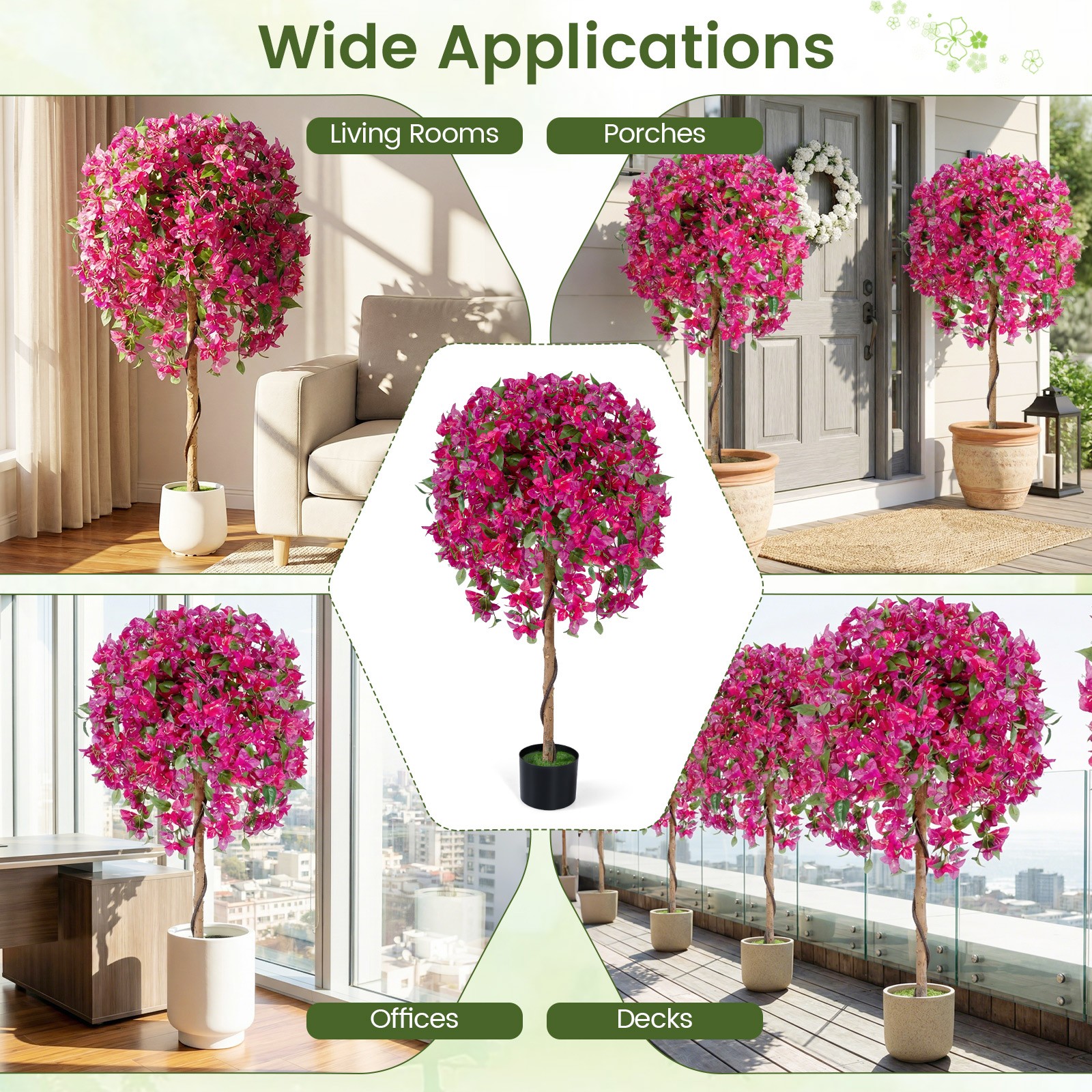 2 Pack Artificial Azalea Trees51″Faux Floral Plants w/ Vivid Blooming Flowers