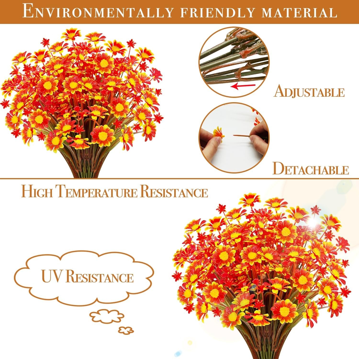 8 Bundles Artificial Mums for Outdoors Fall Flowers UV Resistant Fall Decor |