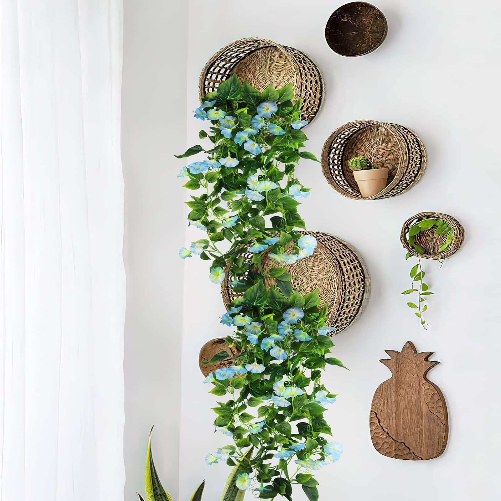 2 Pcs Artificial Vines Outdoors Silk Morning Glory Vines 15Feet Hanging Plants