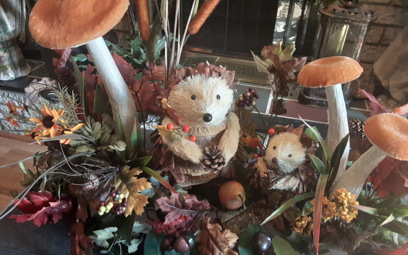 Fall Decoration Autumn Centerpiece Hedgehog Display Handcrafted Leaf Arrangement