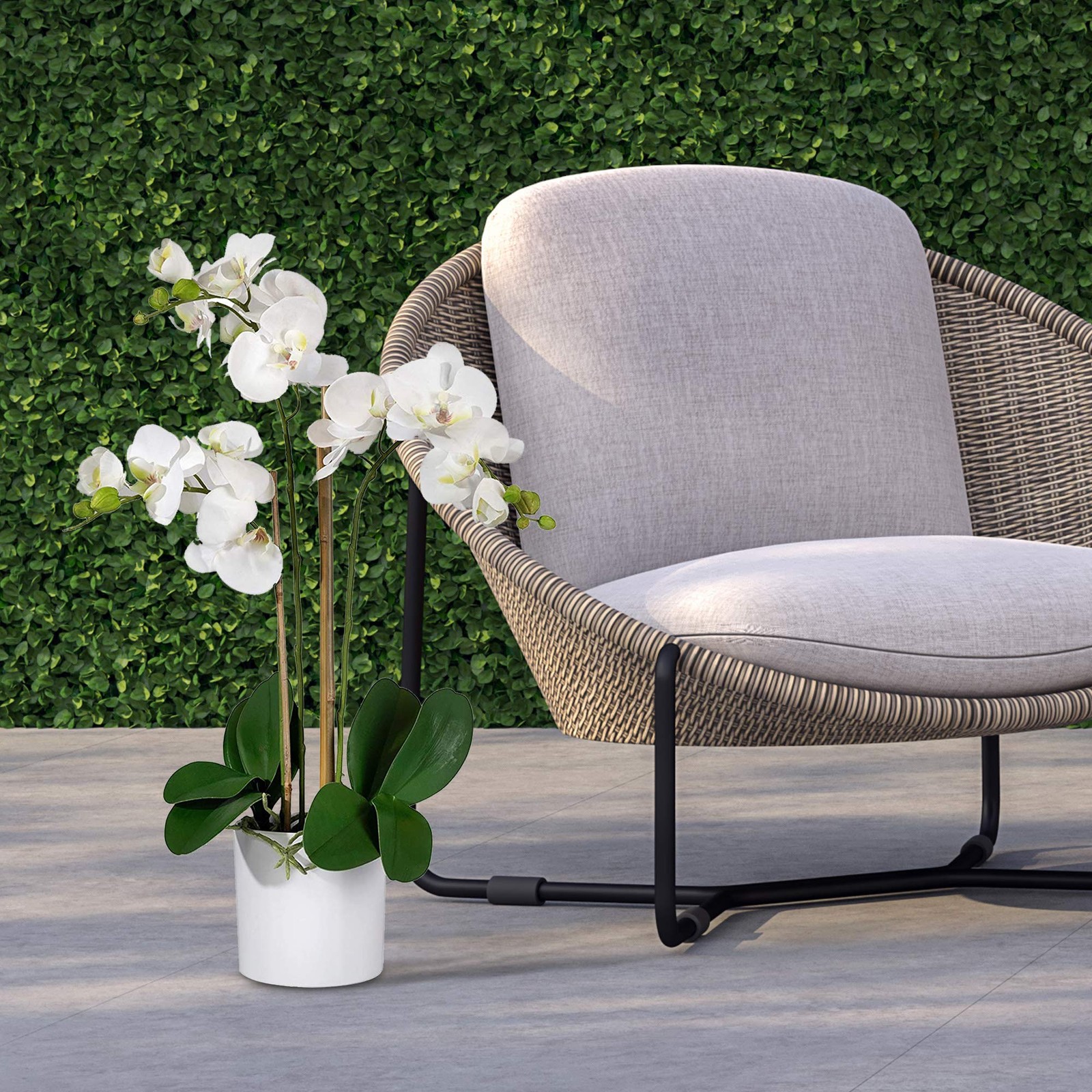 3 White Realistic Phalaenopsis Orchids in Pot, Artificial Potted Flowers – Be…