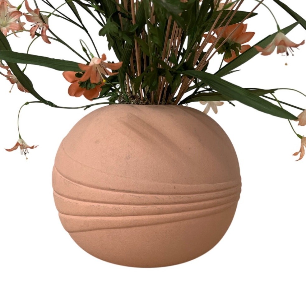 Faux Floral Arrangement Pink Round Planter Peach