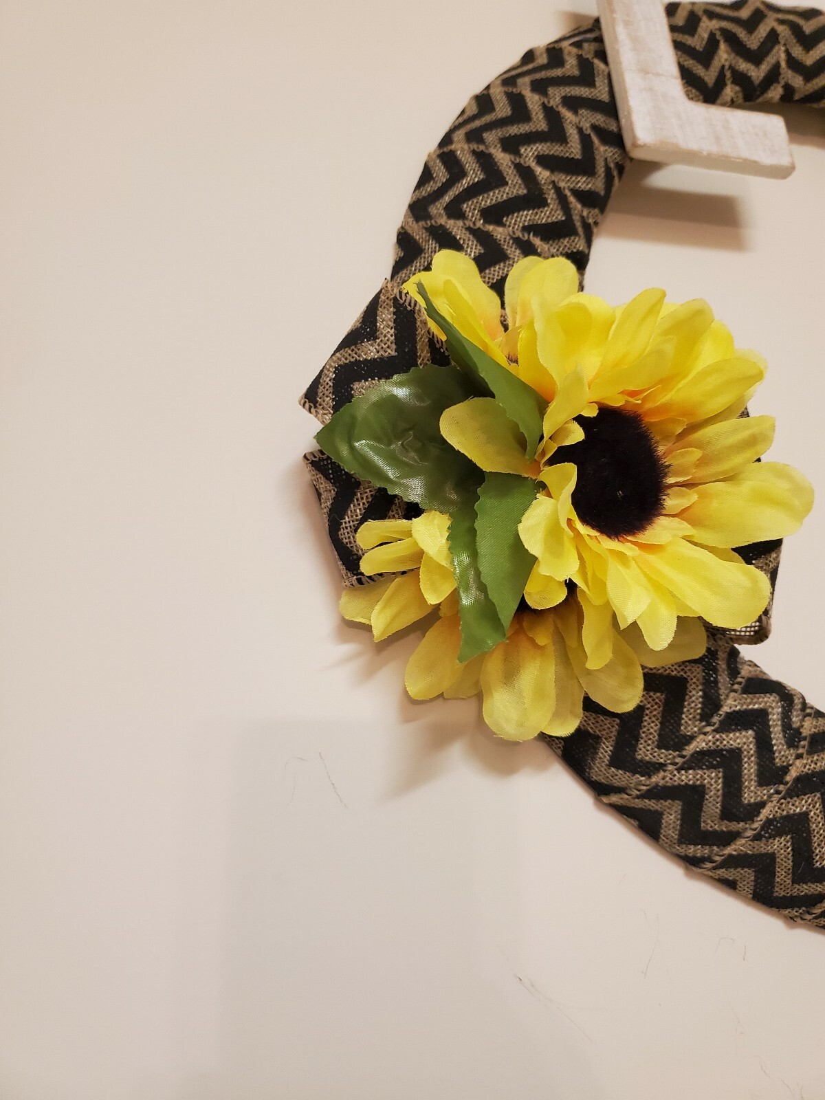 LOVE wreath FLOWERS Sunflowers black beige burlap FALL autumn Decor Front Door