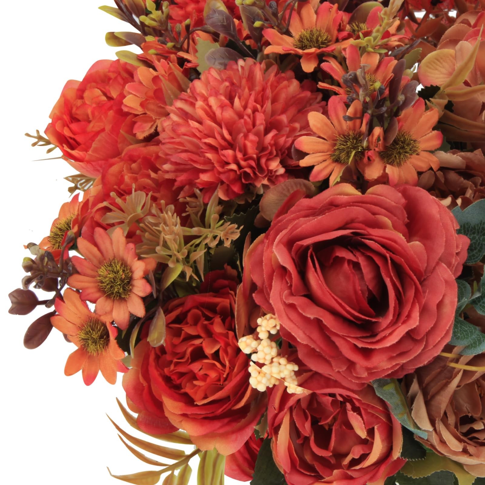 5 PCS Burnt Orange Artificial Silk Rose Pompom Daisy Fall Floral Centerpiece