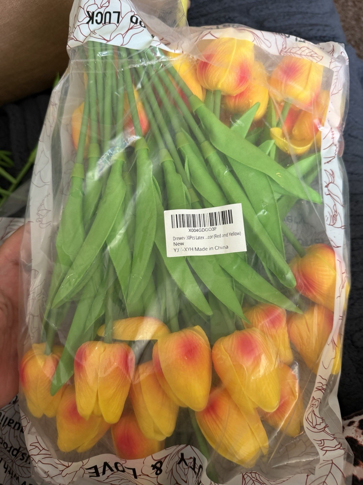 50 Pc Fake Tulips Latex Flowers PU Tulips with Stems Bright Yellow real touch