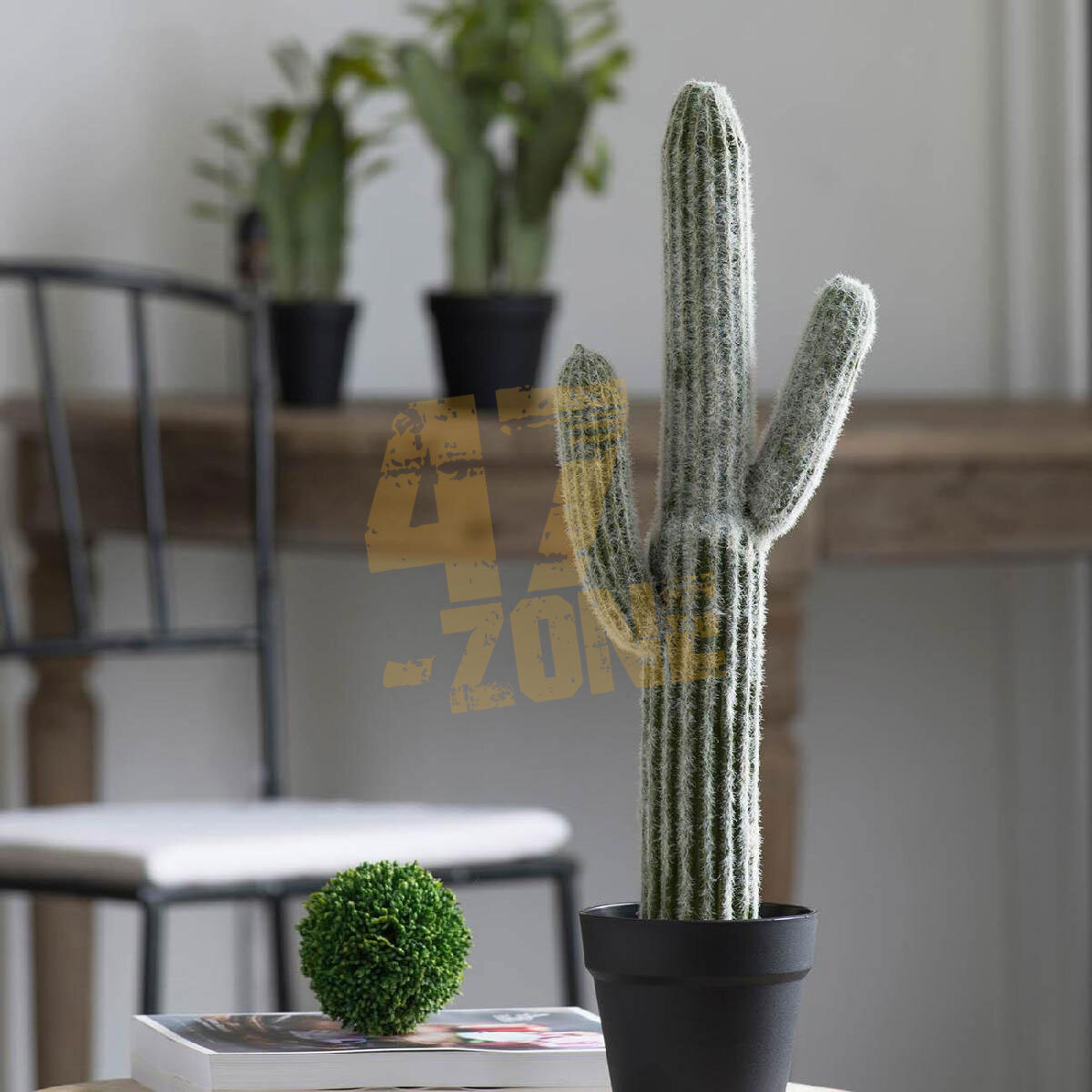 Potted Faux Saguaro Cactus Green Black Botanical Artifical Indoor Outdoor Garden