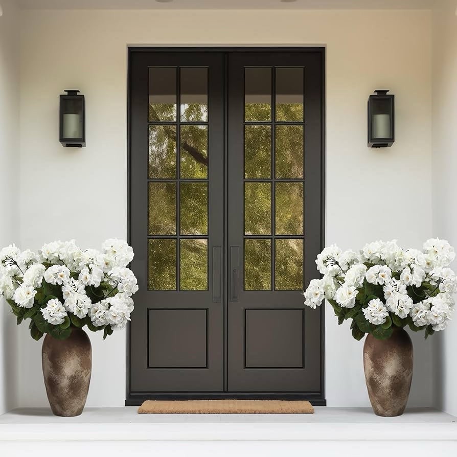 4 Pcs 18” Artificial Geraniums 36 Heads White Faux Fake Planters For Home Decor