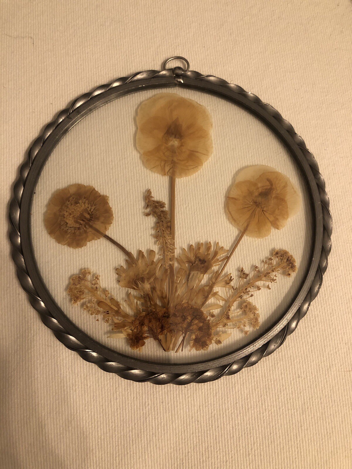 Vintage Lasting Impressions Real Dried Pressed Flowers In Glass Pewter Frame