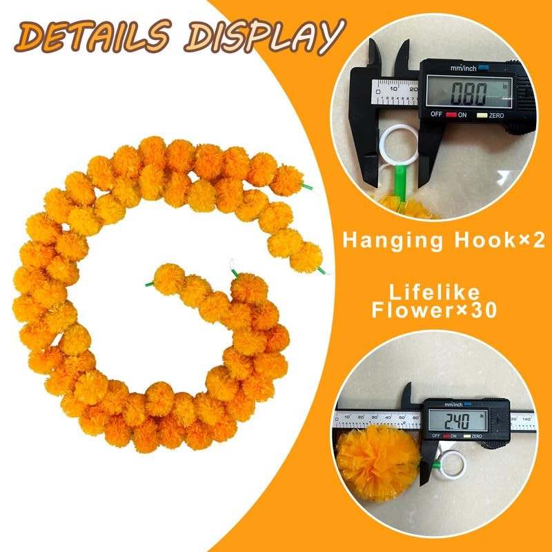 Artificial Marigold Garland, Golden Yellow 5 Feet Long Faux Flowers for Dia D…