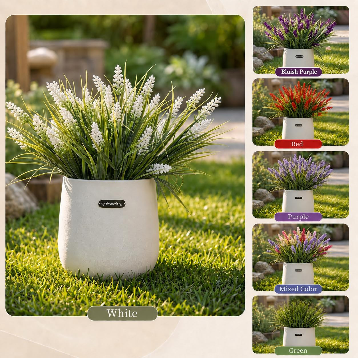 Artificial Monkey Grass with Flowers – UV Resistant Artificial Outdoor Plants, F