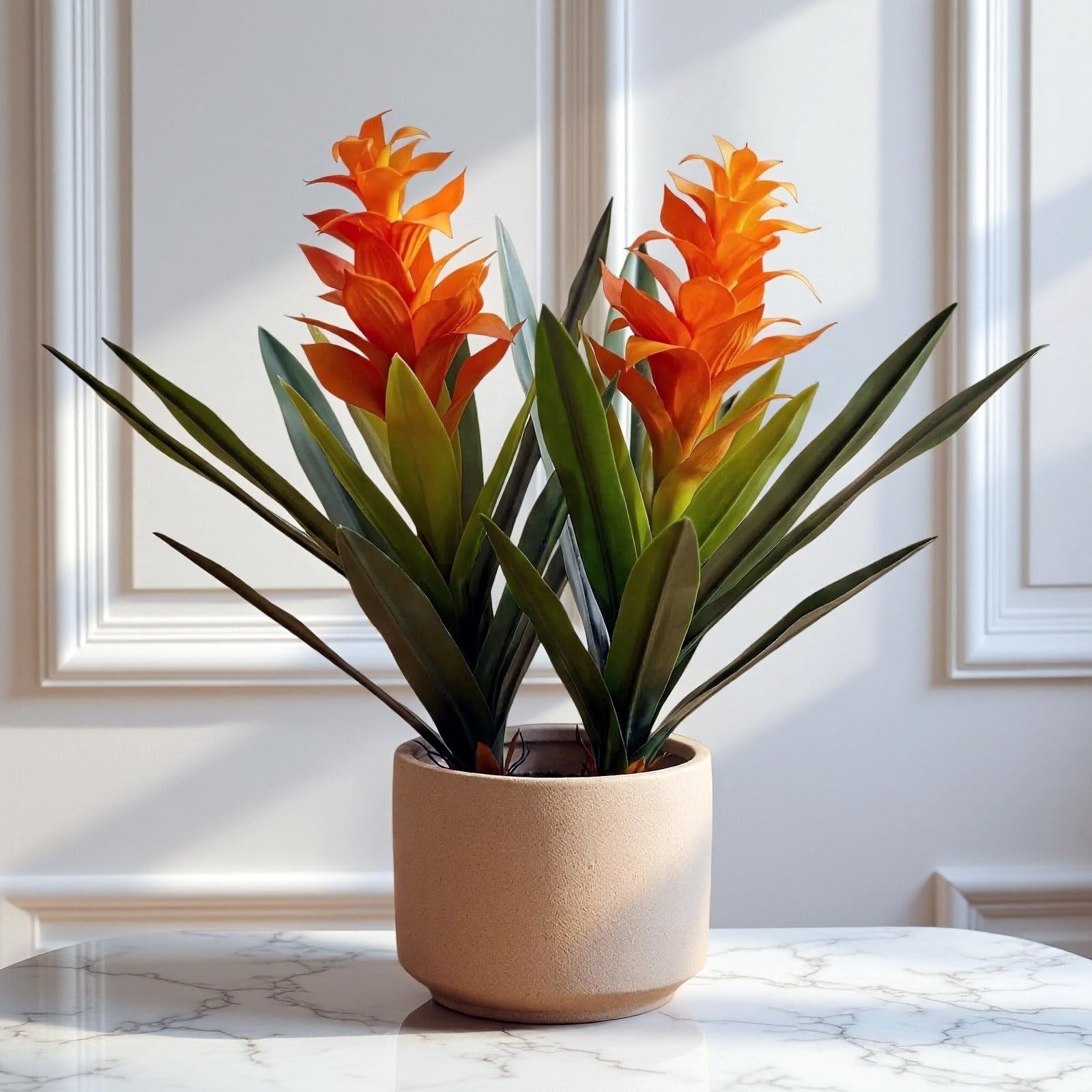2 PCS 18 Inch Orange Artificial Hawaiian Ginger Flower Fake Bromeliad Plant