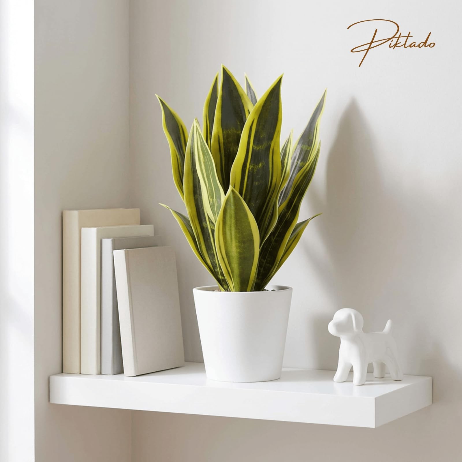 Artificial Snake Plants in White Pot, 15.5” Sansevieria Potted Plant, Modern…