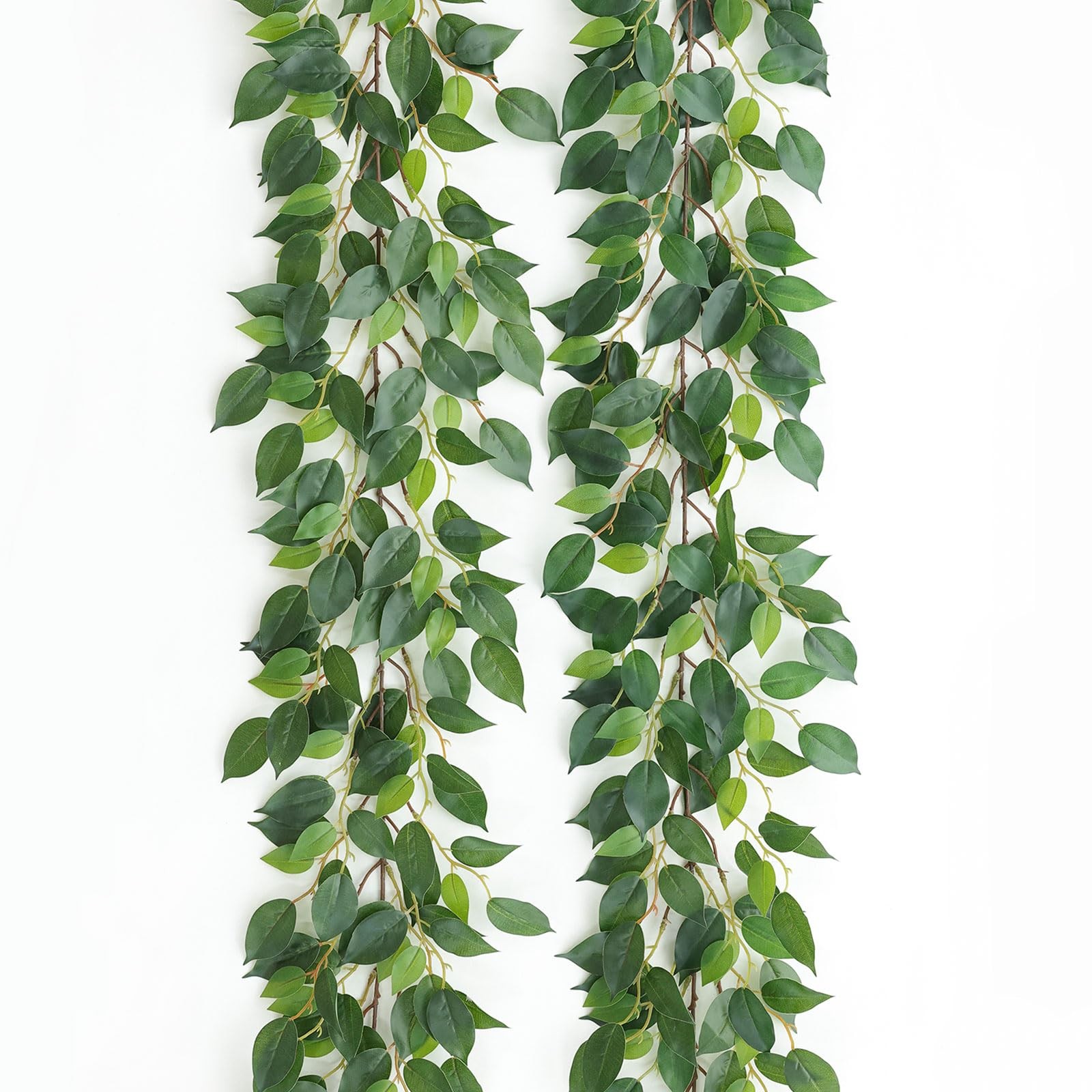 2 Strands Artificial Vines Ficus Garland 78″ Fake Vine with Silk Green Leaves…