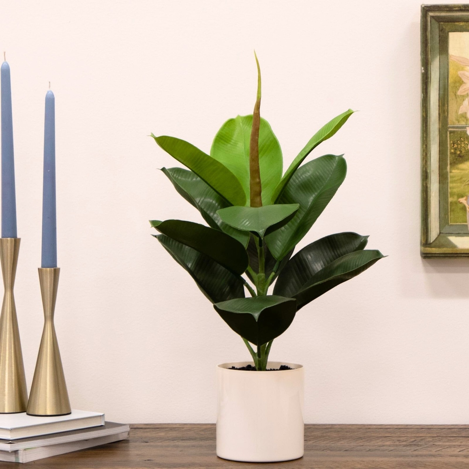 20-In Artificial Fiddle Leaf Fig Plant with Vanilla Plastic Planter Indoor Decor