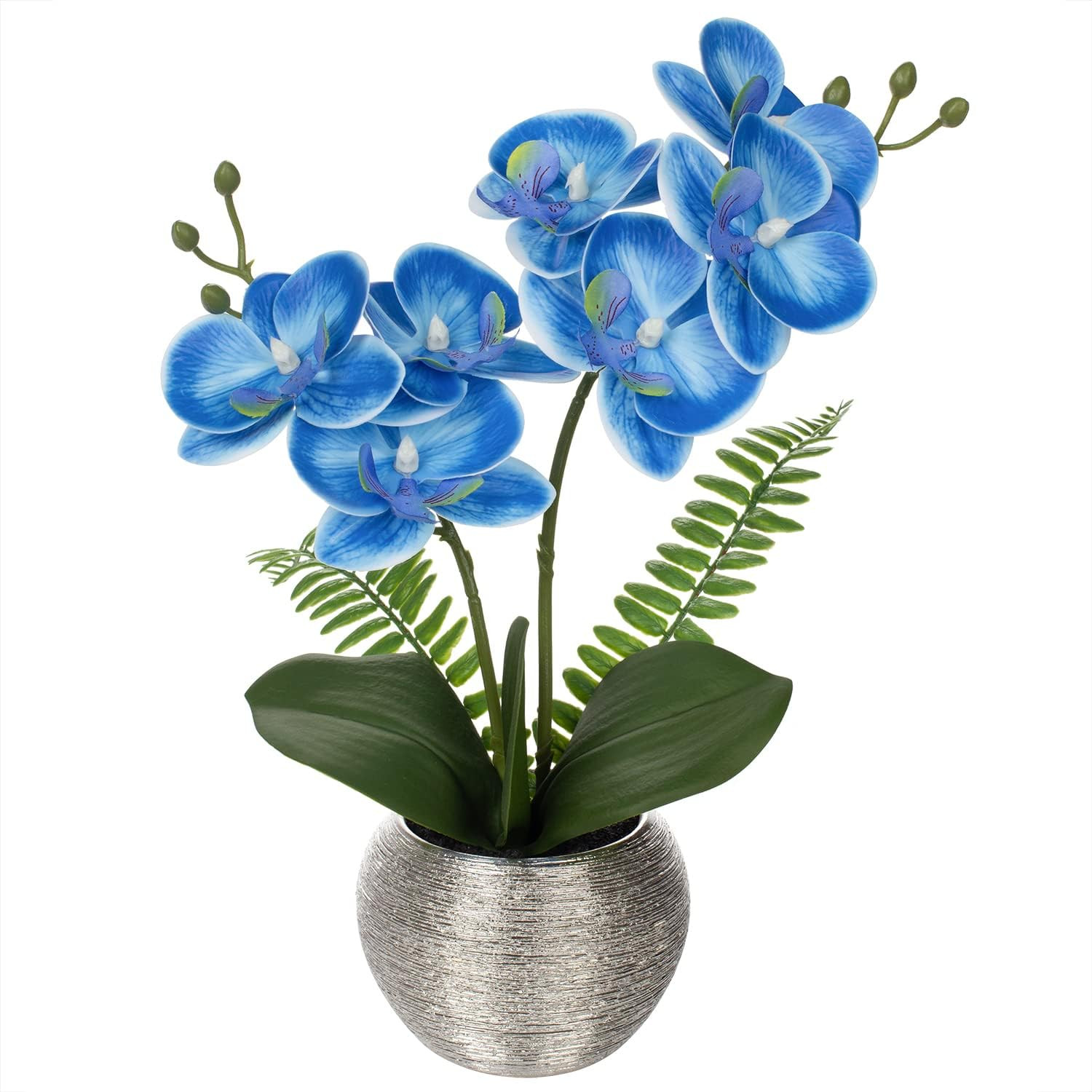 Artificial Orchid Flowers in Gold Ceramic Pot, 13″ Small White Faux Phalaenopsis