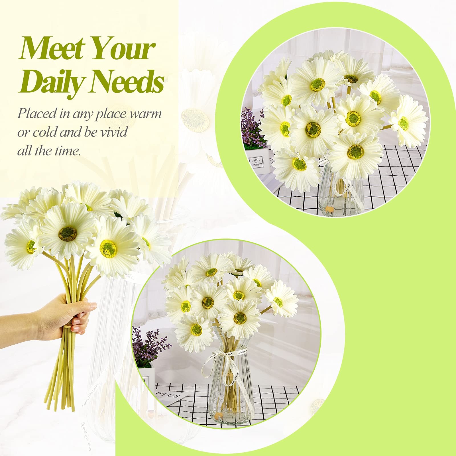 24 Pcs Artificial Gerbera Daisies Flowers 15 in White Fake Daisy Bouquet with…