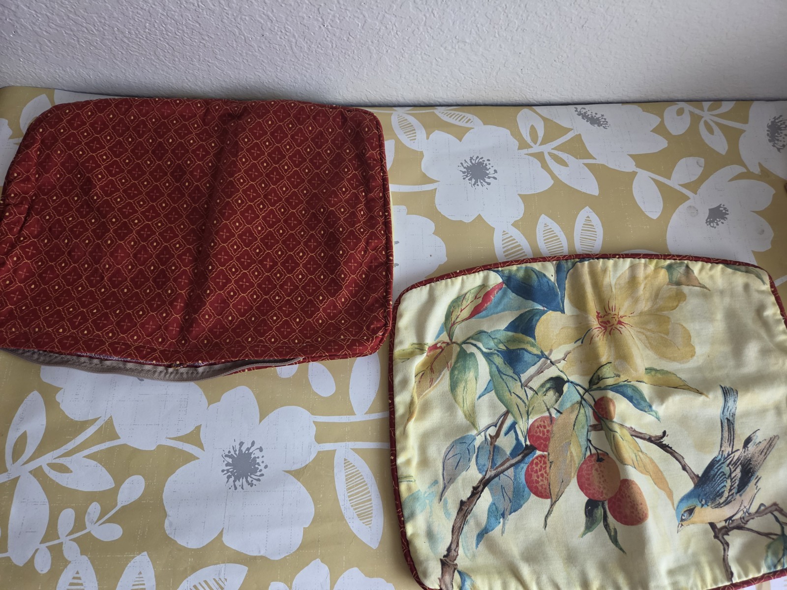2 Beautiful Bird Floral Pillow Covers 11×14 Jacobean Style Cotton Linen Elegant