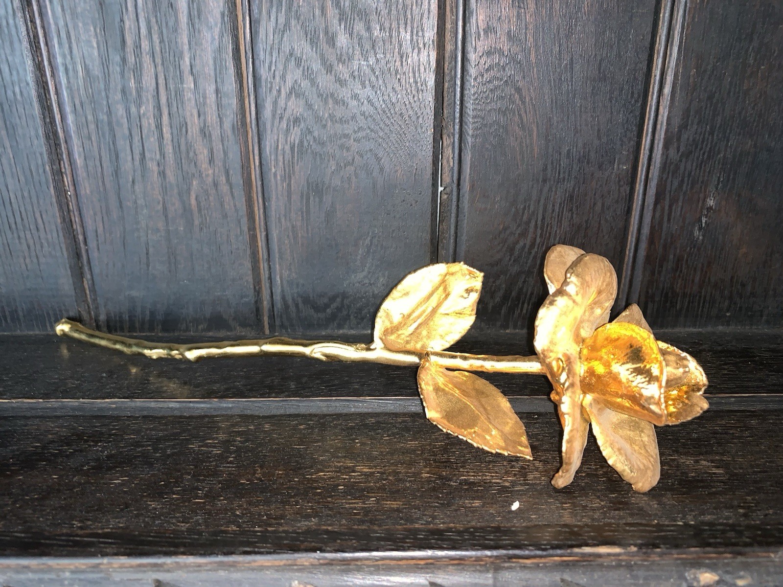 24kt Gold Long Stem Tall Gold Dipped Rose In Great Condition 12” X 4” X 3”