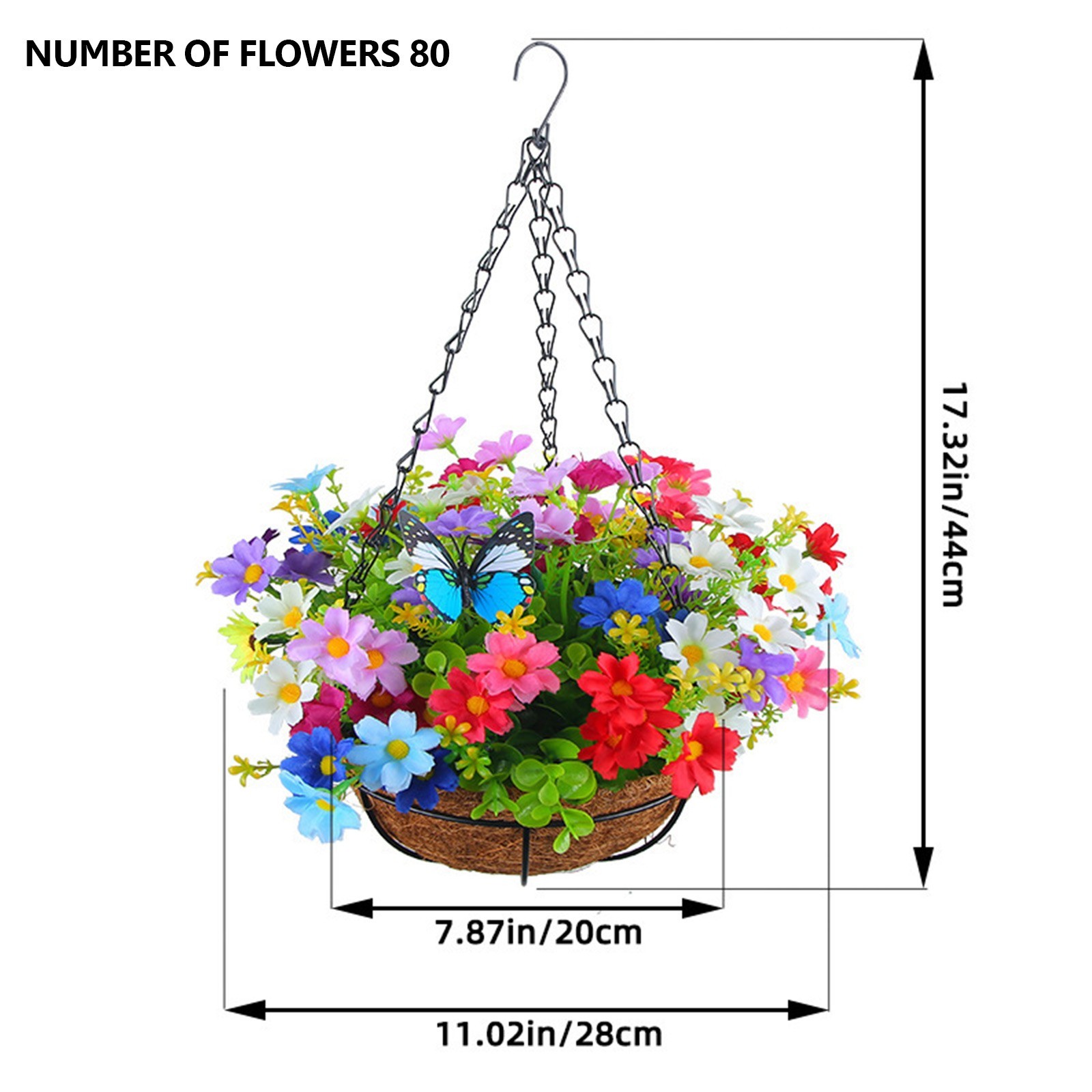 Hanging Flower Basket 2m/6.5ft Cloth Realistic Display Vibrant