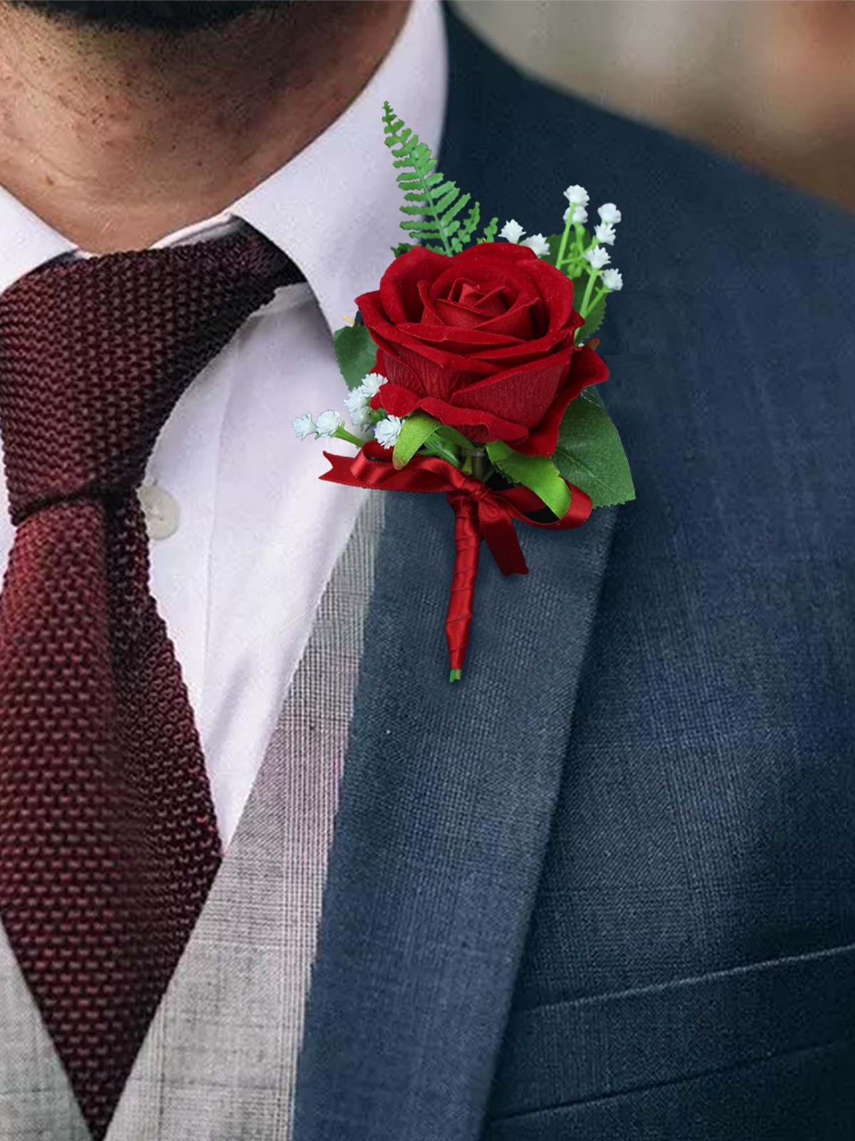 Red Rose Boutonnieres For Men Groom Wedding Prom Homecoming Flowers 2 PCS