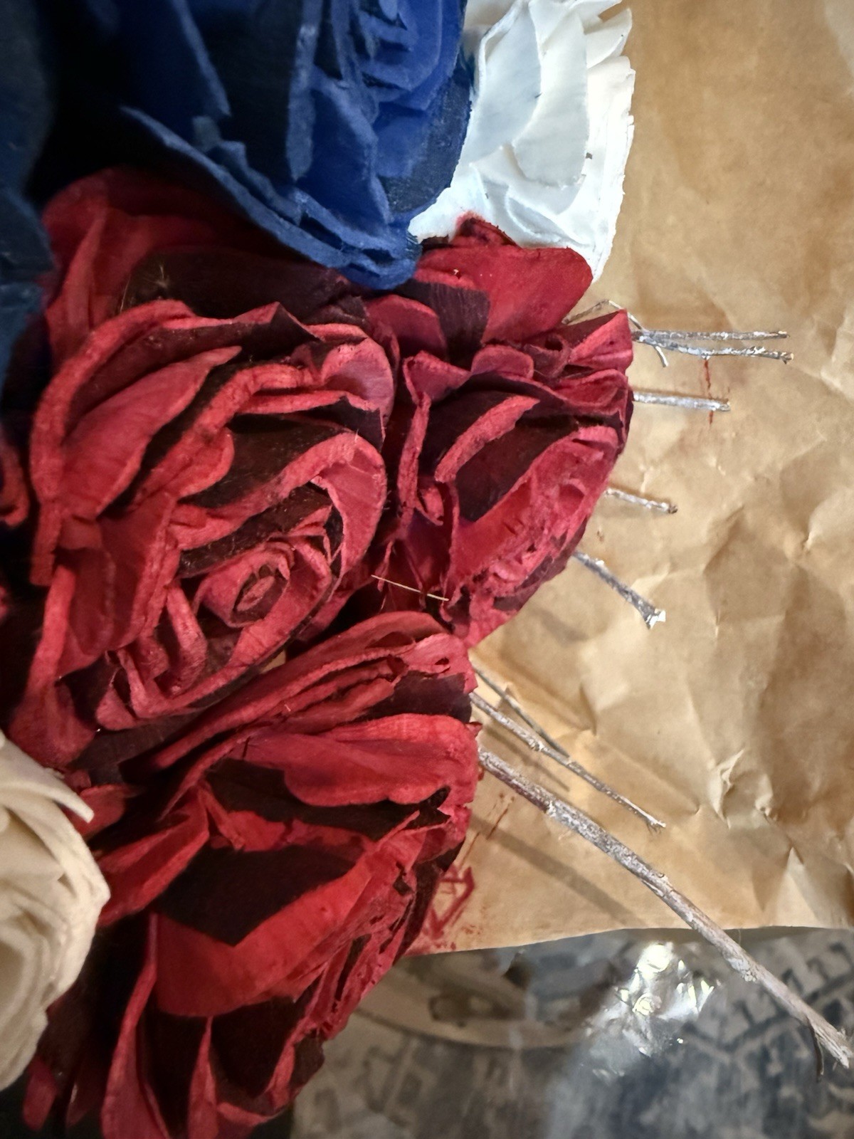 1 Dozen Red, White & Blue Faux Roses – A0242