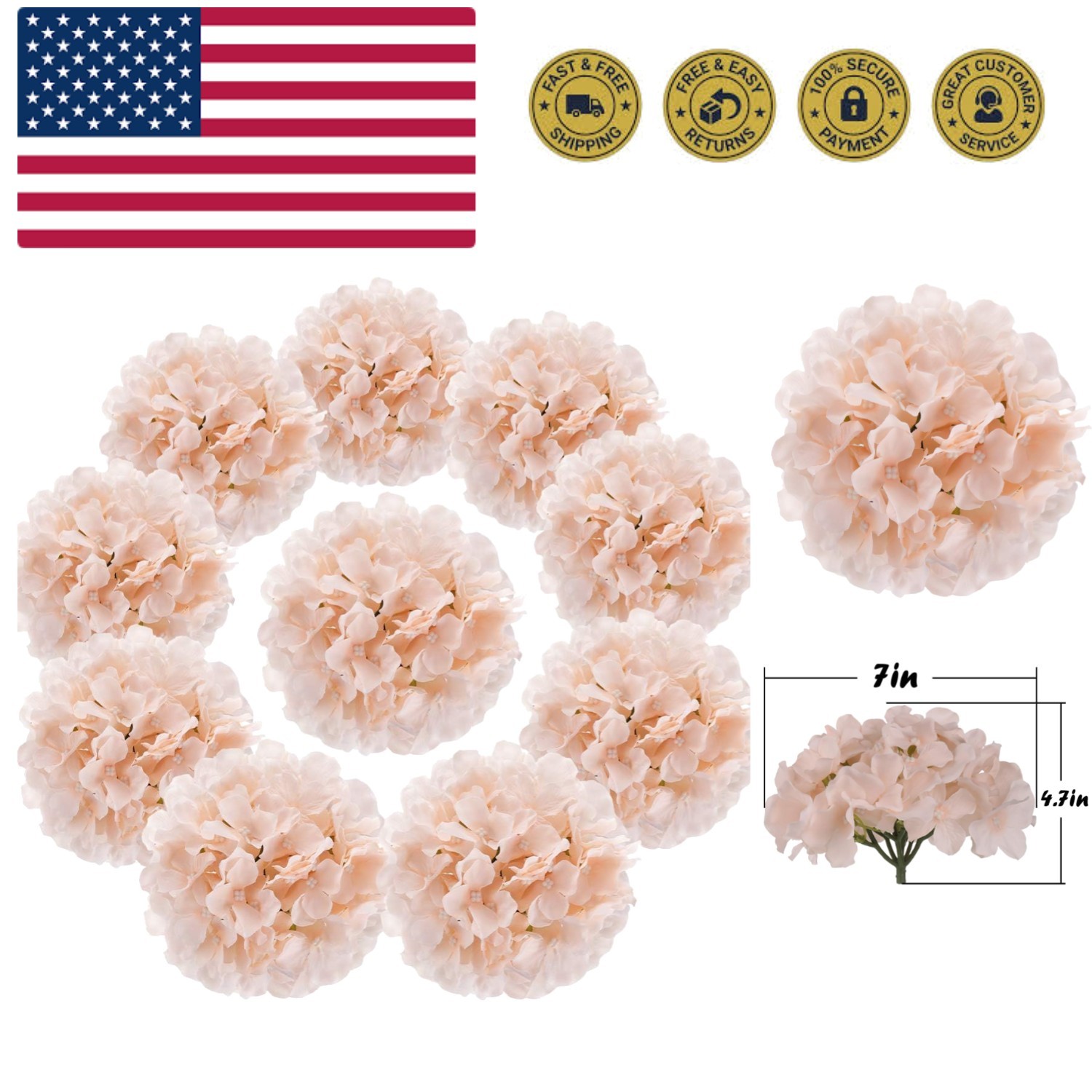 Silk Hydrangea Heads Artificial Flowers Heads with Stems for Home Wedding Dec…