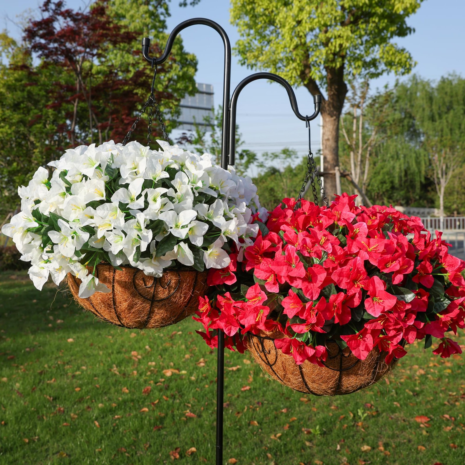 Artificial Hanging Flowers Faux Plants Basket for Outdoors Spring Summer Deco…