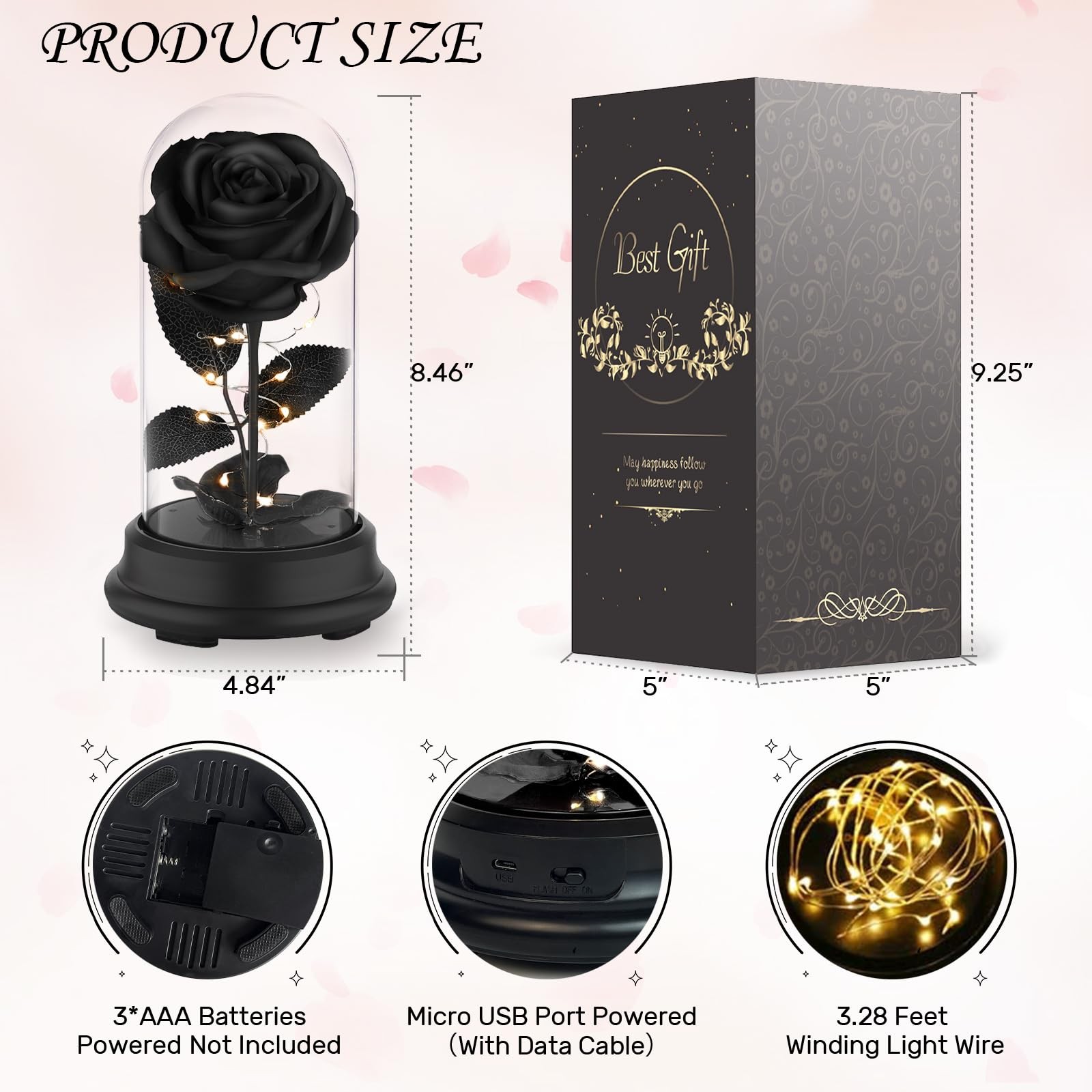 Deluxsa Forever Preserved Black Rose Birthday Gifts for Women,Eternal Flower …