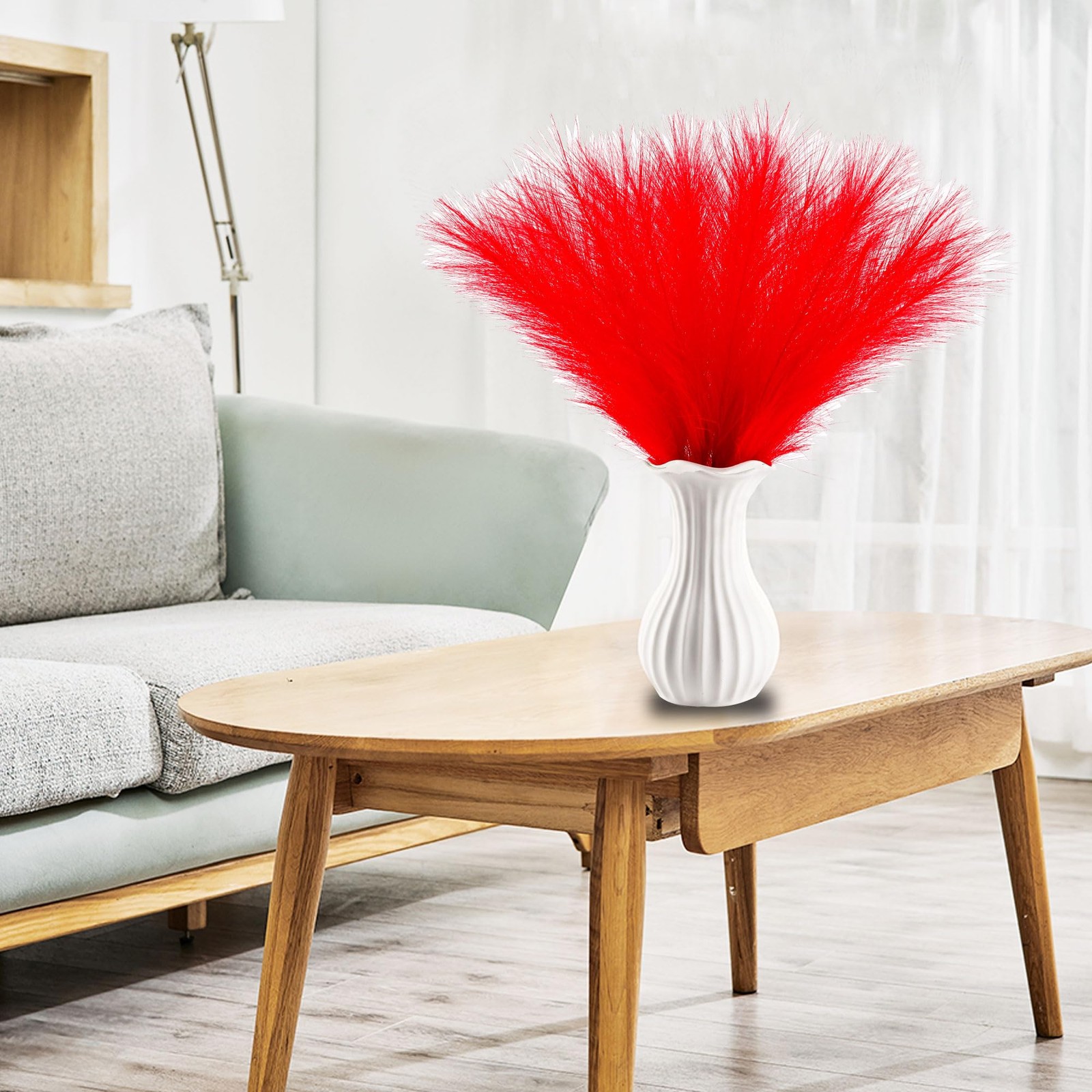 Red Pampas Grass Small, 30 Pcs 17″ Faux Pampas Grass Short Decor, Pompas Gras…