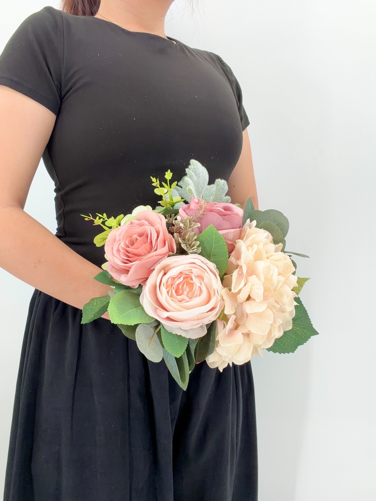 Blush Pink Rose Bridal Bouquet, Dusty Rose Wedding Flowers, Silk Flower Bouquet