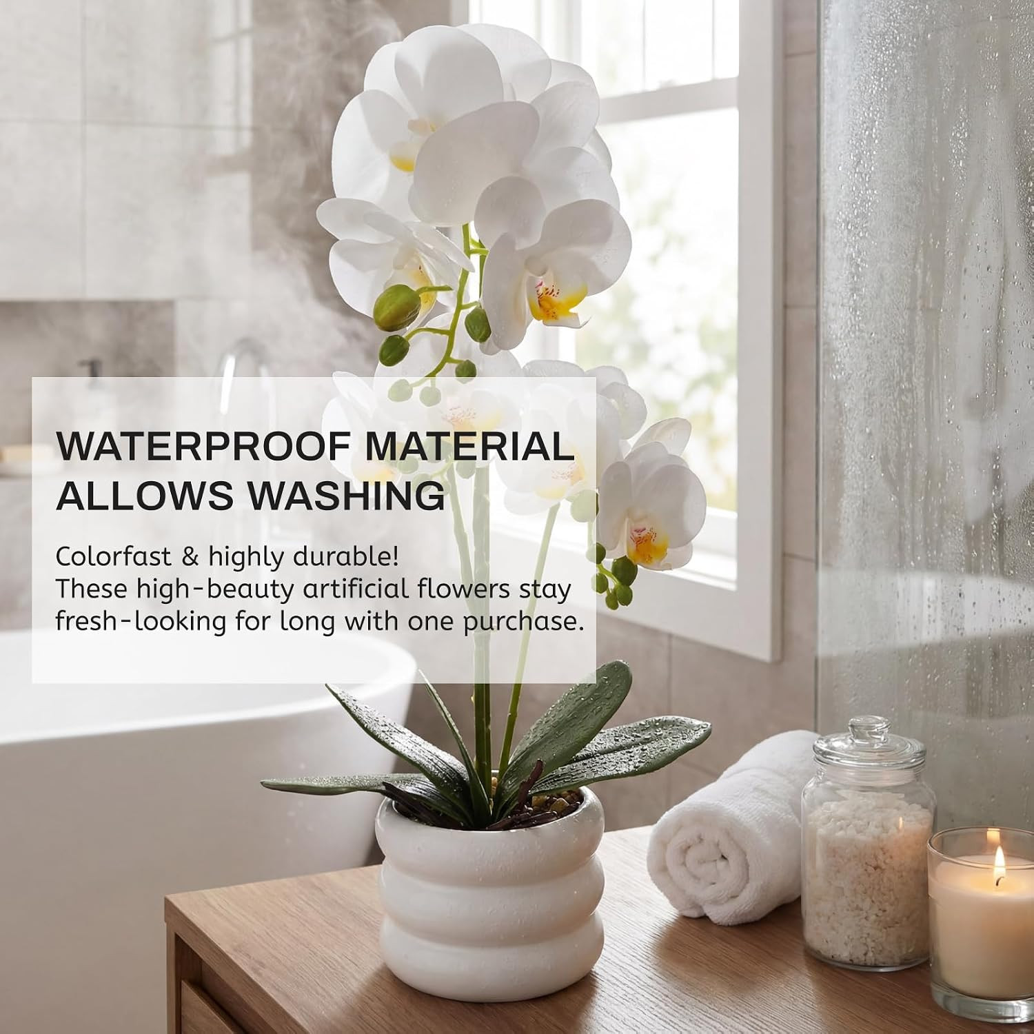 20″ White Phalaenopsis Artificial Orchid in Ceramic Vase – Real Touch Decor