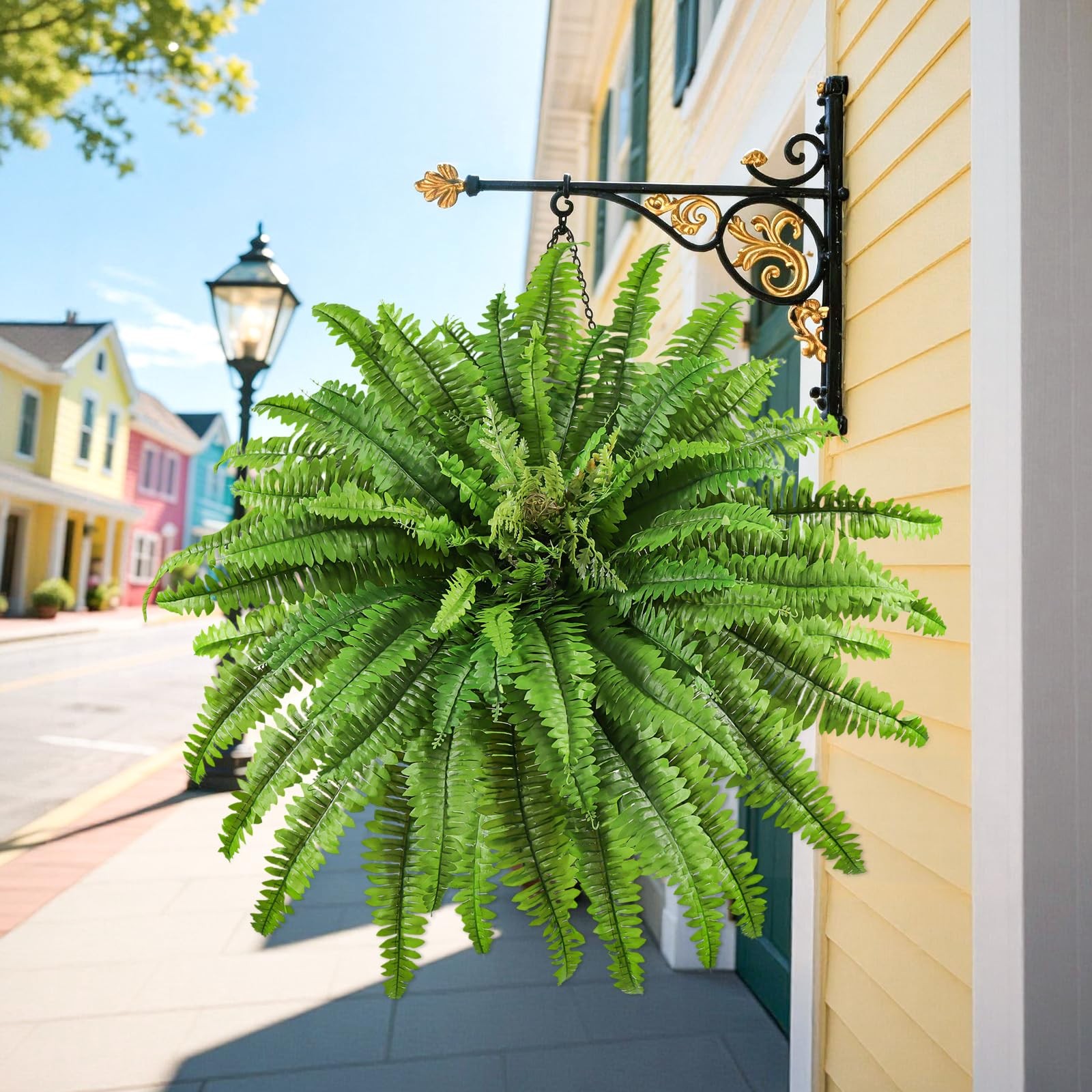 Artificial Boston Ferns for Outdoors Large, 45 inch Fake Ferns, Lifelike Faux…
