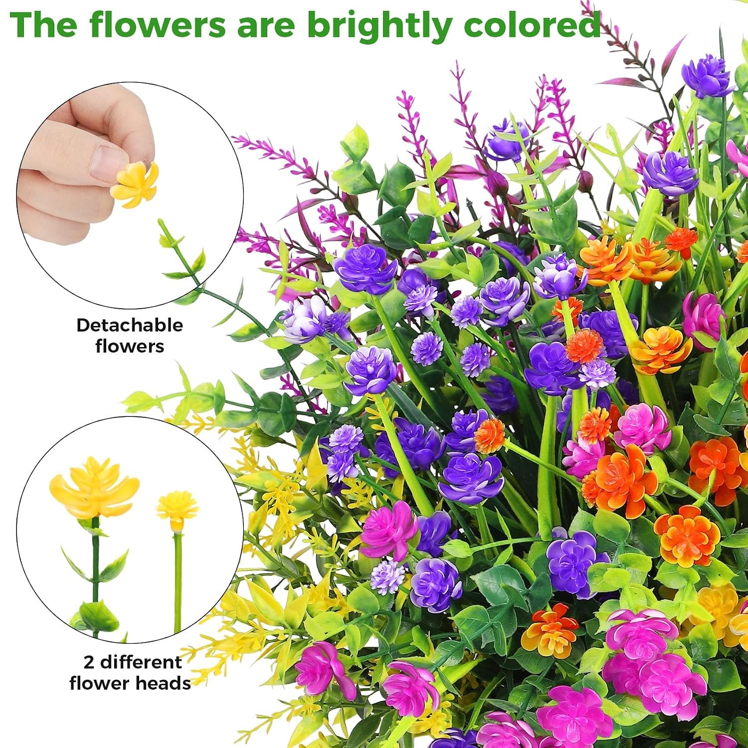 20 Bundles Artificial Flowers for Outdoors Fake Plastic Flowers UV Resistant Rea