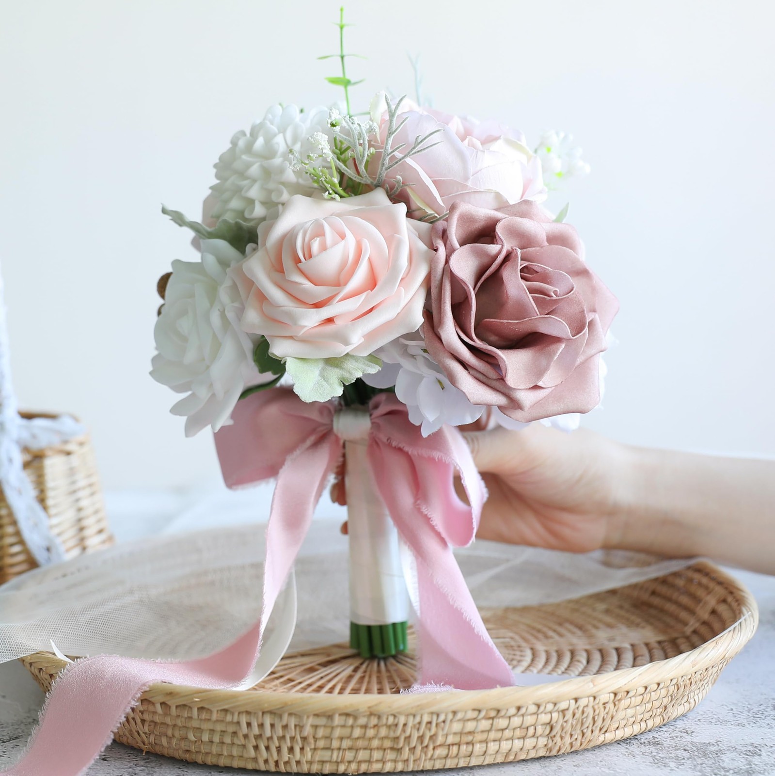 Wedding Bouquets for Bride Dusty Rose & Blush Pink Artificial Flower Decor