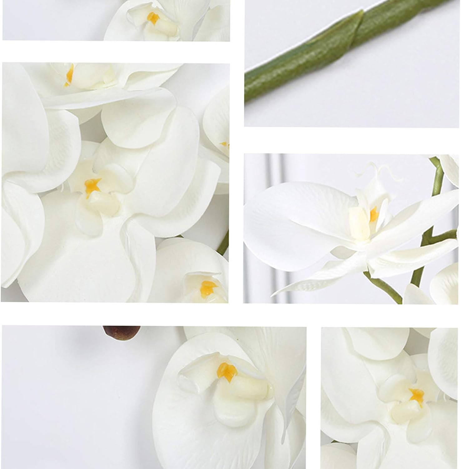6 Pcs Artificial Phalaenopsis Orchid Flowers with Leaves for Home Décor