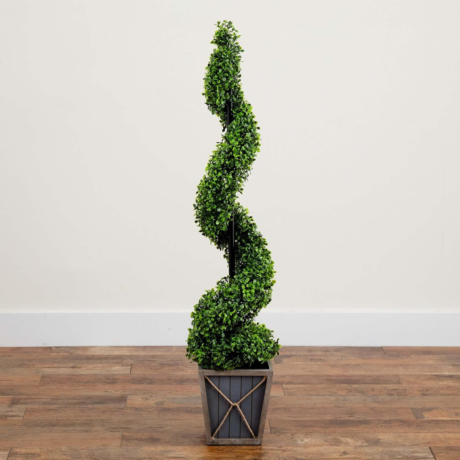 LED-Illuminated 45″ UV Resistant Artificial Boxwood Spiral Topiary Tree