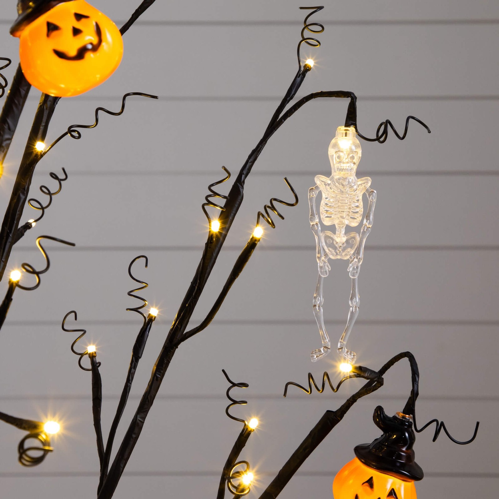 Nearly Natural 4ft Pre-Lit Halloween Pumpkins & Skulls Ornament Tree w/ 64 LED