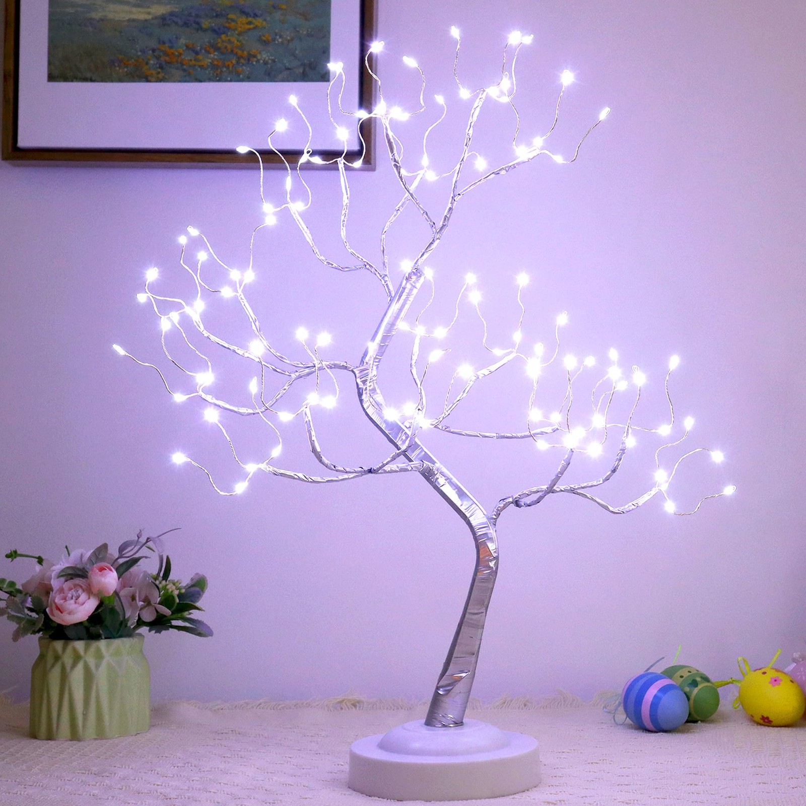 108 LED Bonsai Tree Light 20 Inch Tabletop Artificial Lamp 8 Modes White