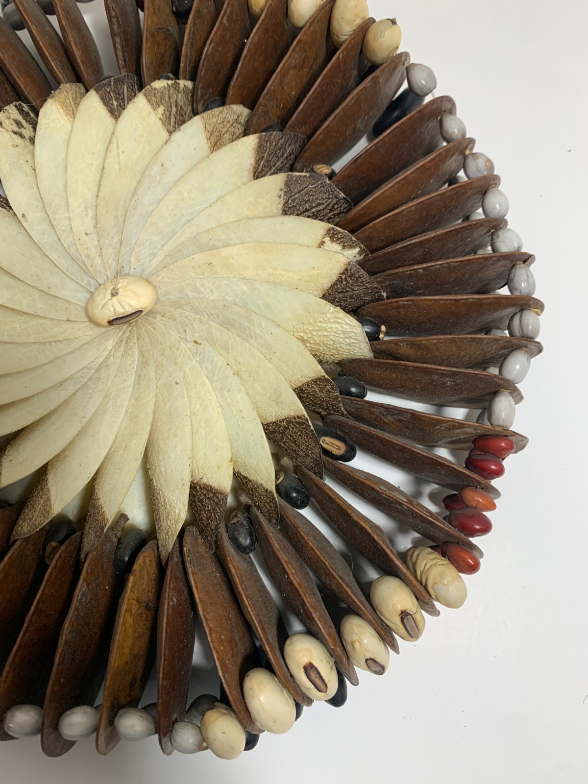 Vintage Ethnic Bean Pod Wall Wreath or Necklace Brown White Color Beans Decor