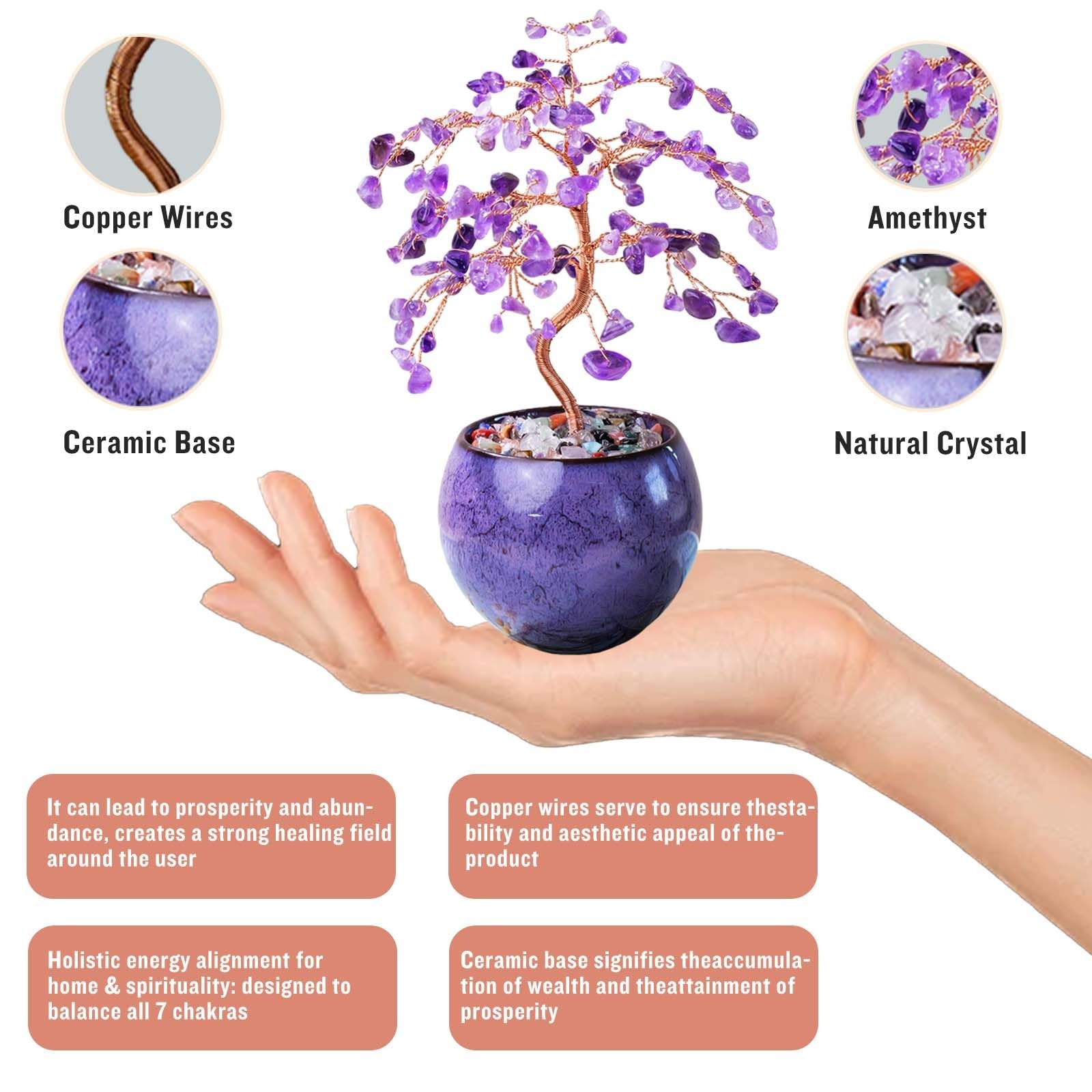 Amethyst Crystal Tree of Life – 8″ Large Natural Chakra Healing Crystal Tree,…
