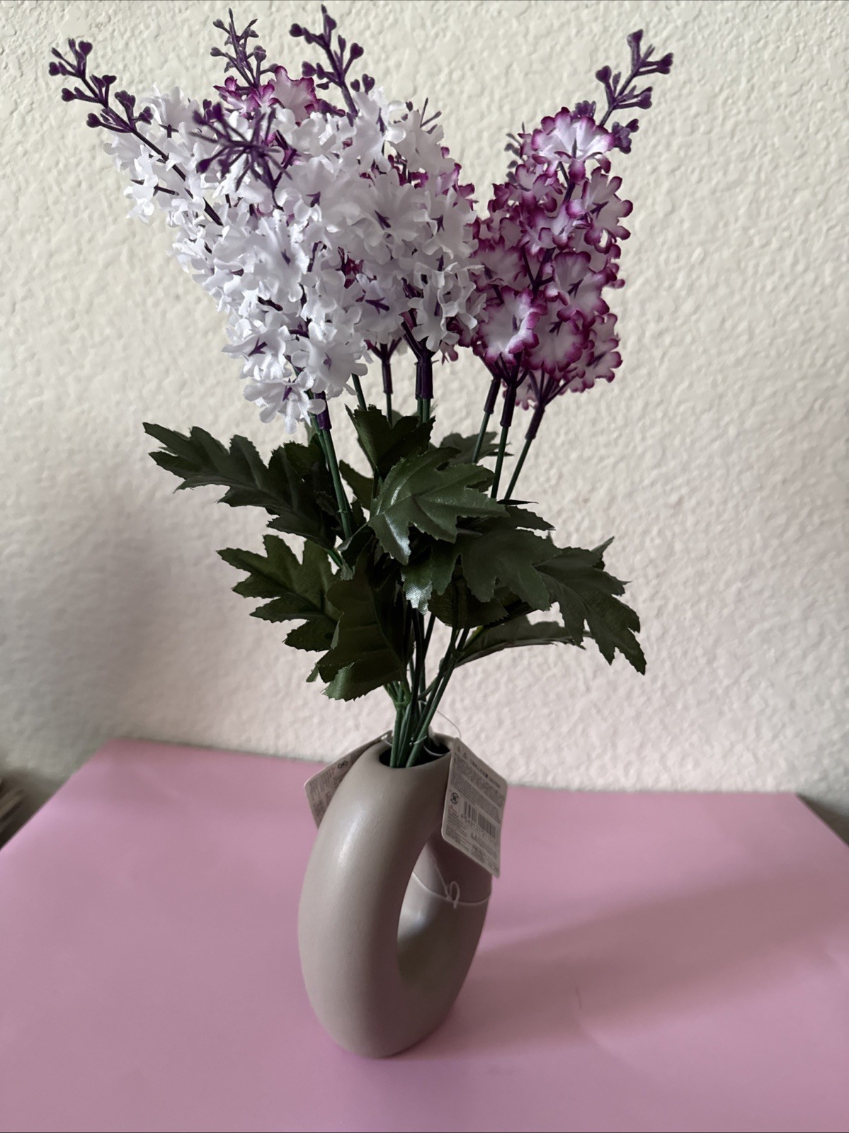Daiso Flower Vase with Artificial Stock Flowers Purple White Floral Decor New