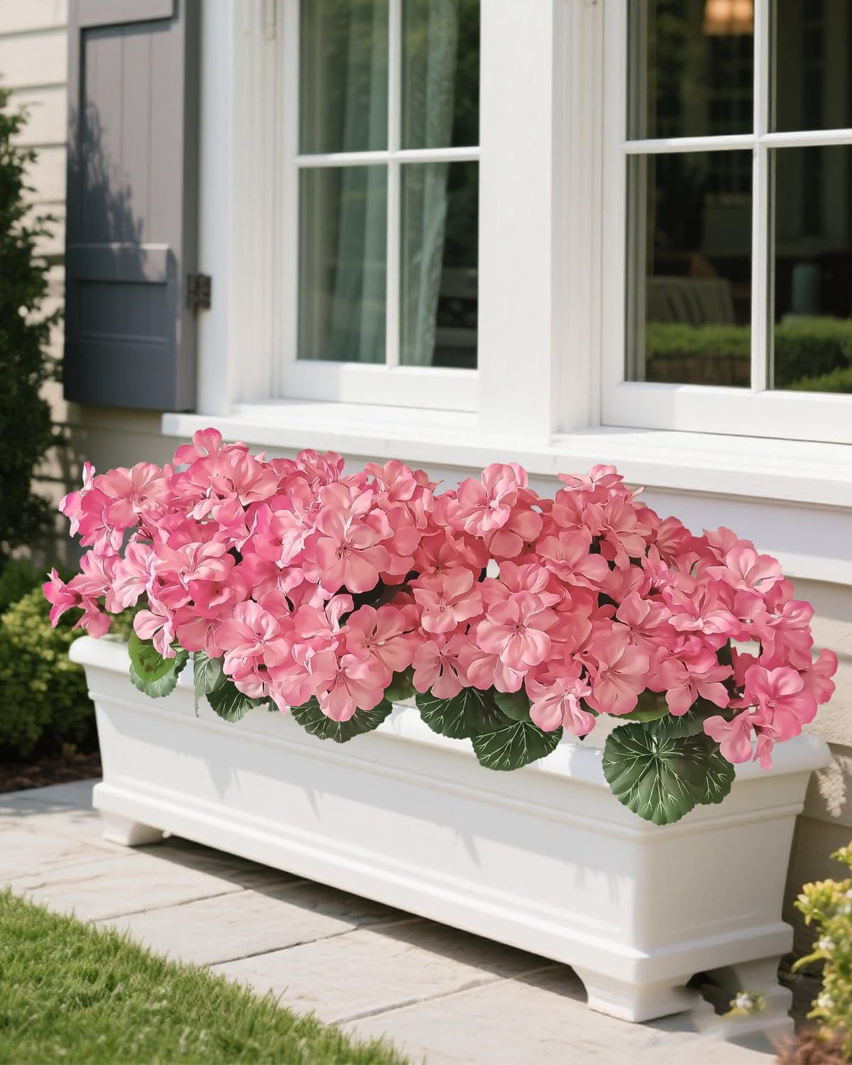 6 Bundles Faux Geranium Flowers Outdoor UV Resistant Pink Silk Artificial