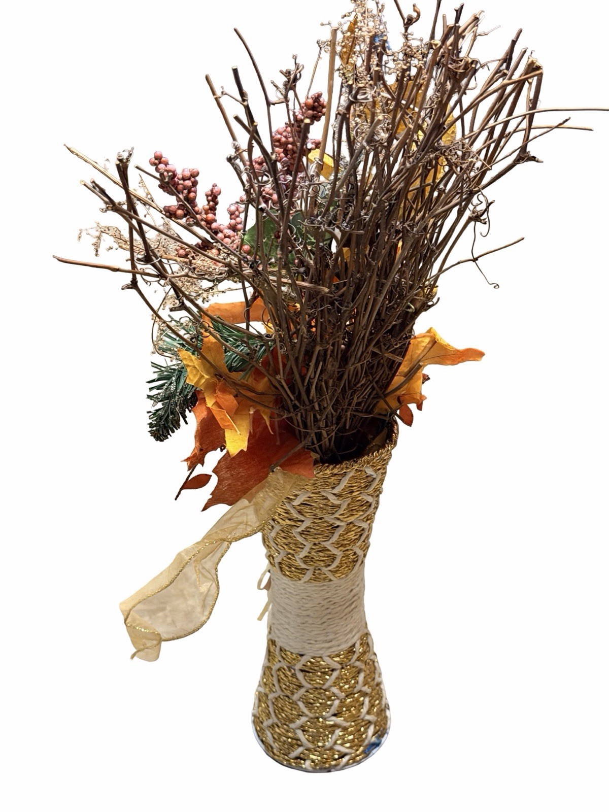 Fall Floral Arrangement Sunflower Twig Vase Autumn Harvest Centerpiece 23”