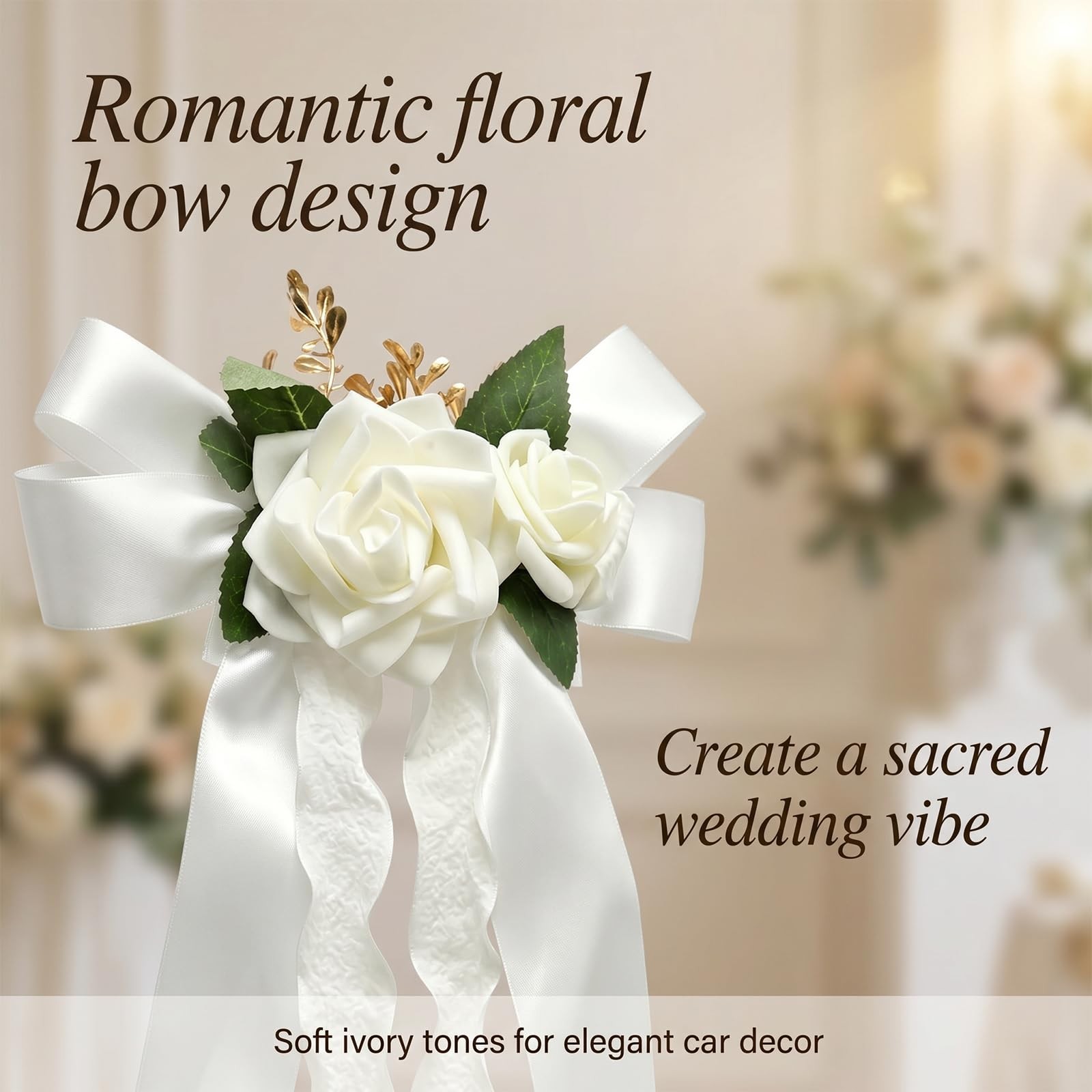 4 PCS Elegant White Artificial Flower Bow Set, Car Decoration for Wedding Doo…