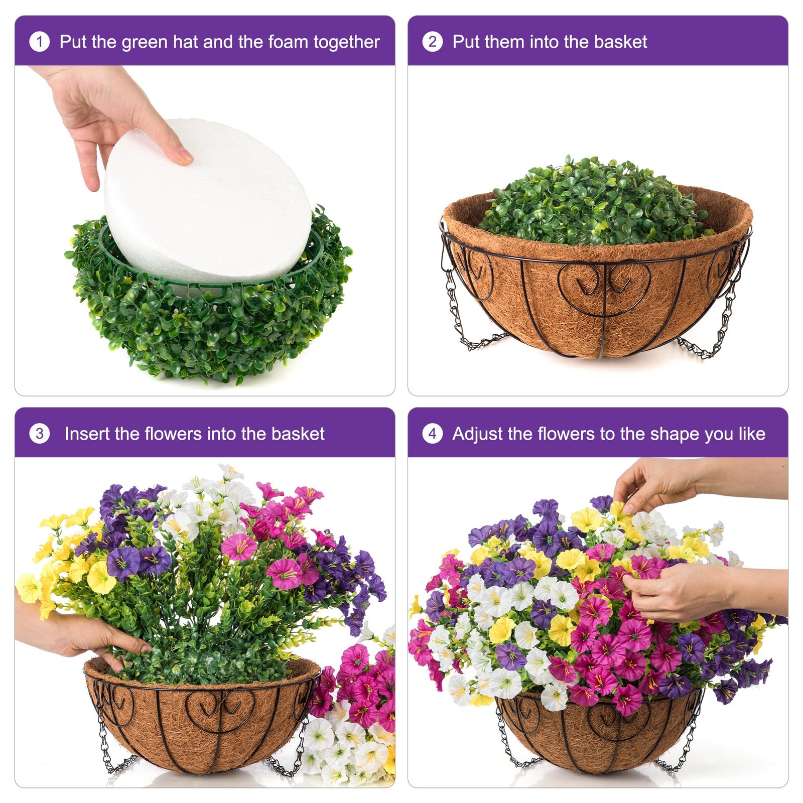 HyeFlora Artificial Hanging Flowers Faux Plants Basket for Outdoors Spring De…