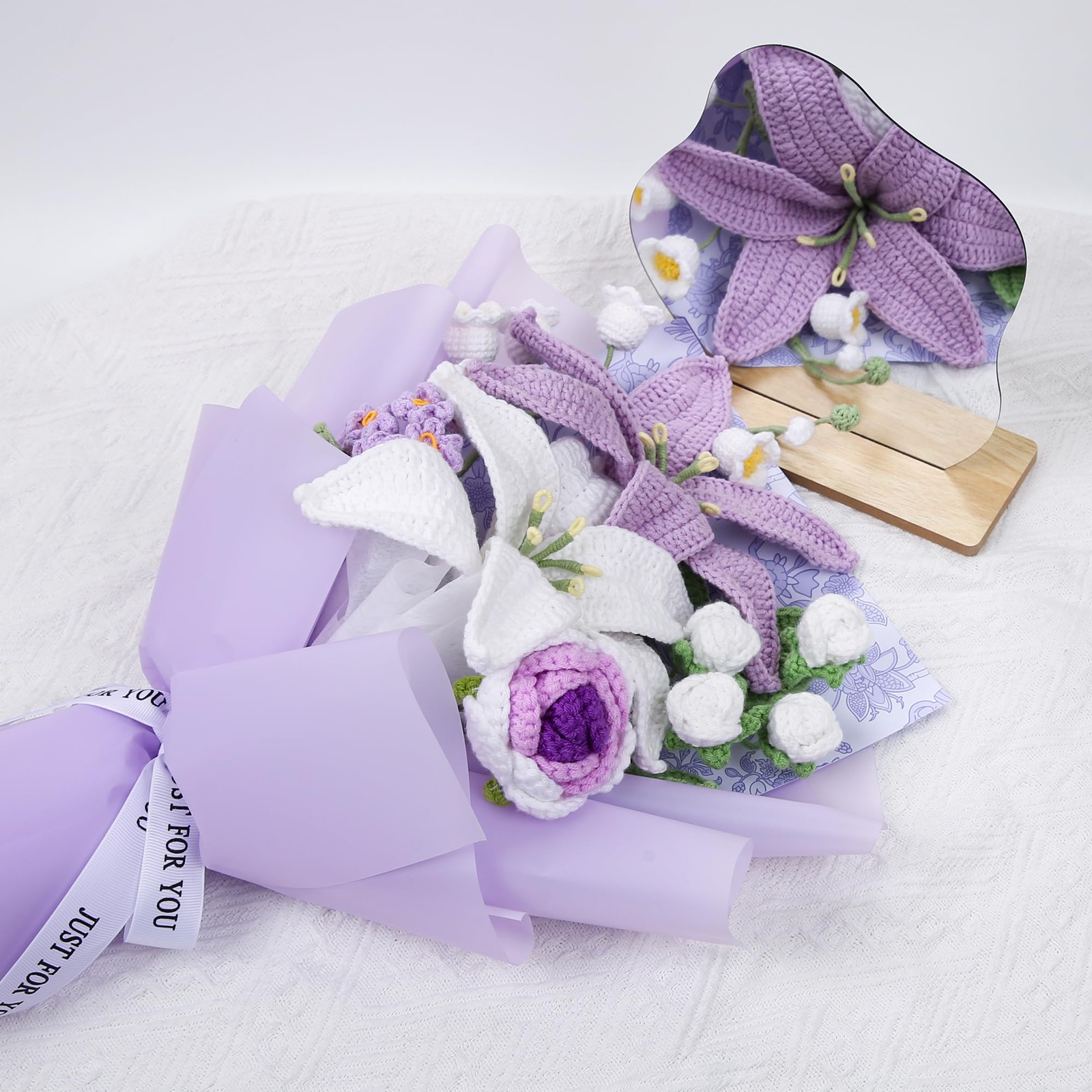 Crochet Flower Bouquet, Handmade Knitted Lily Faux Crochet Flowers for Home D…