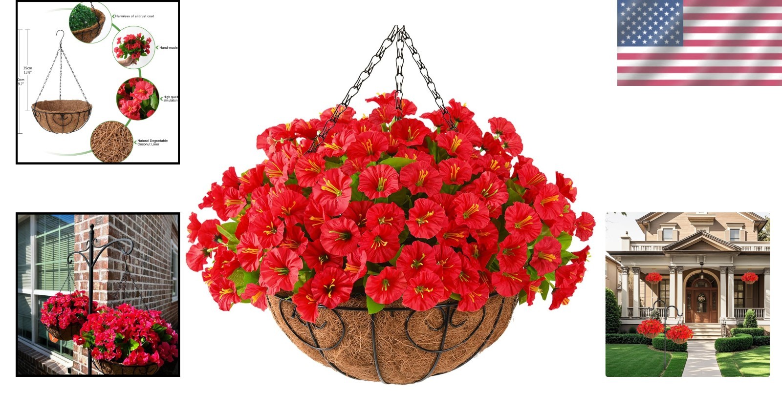 Weather-Resistant Hanging Flower Basket with Realistic Silk Petunias – 12-Inch