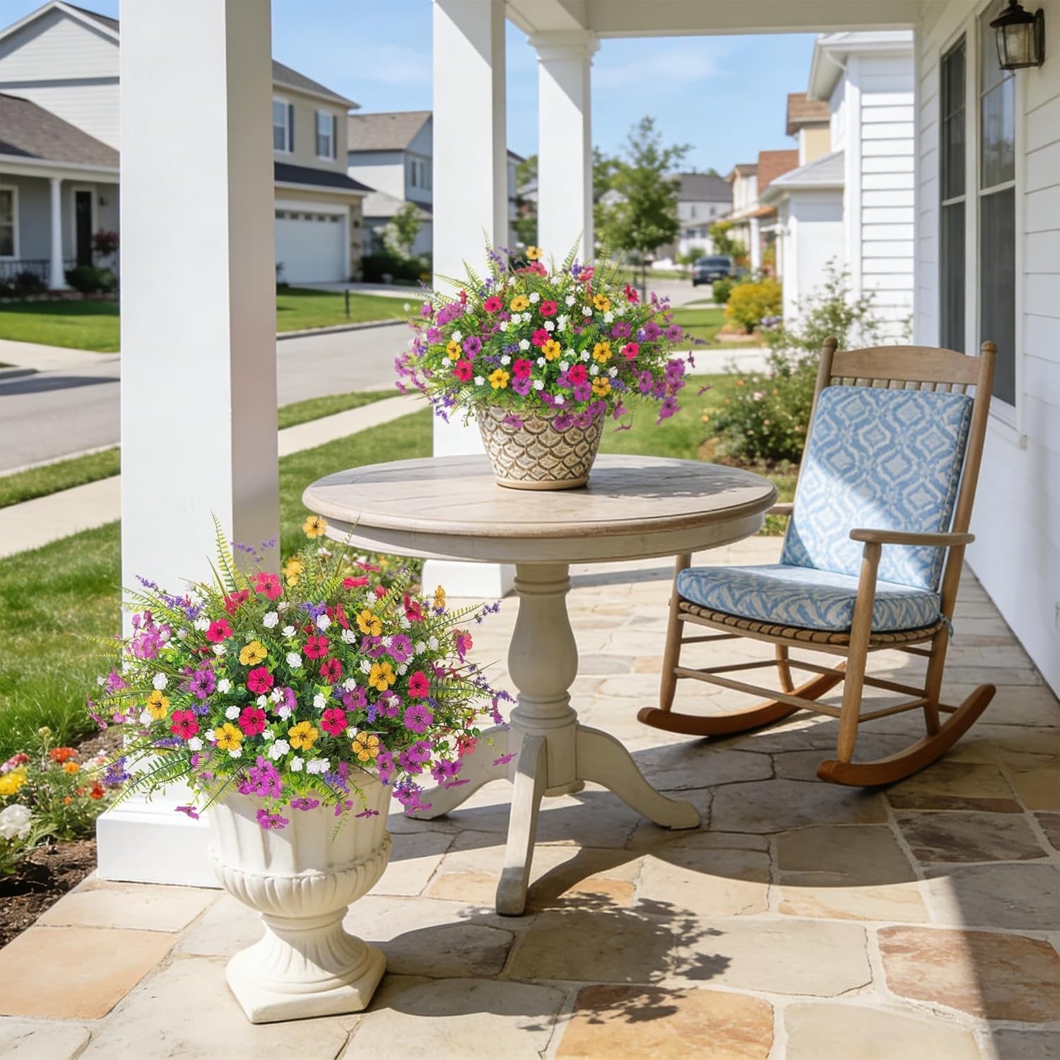 Low Maintenance Outdoor Decoration – 12 PCS Mixed Faux Flowers & Ferns